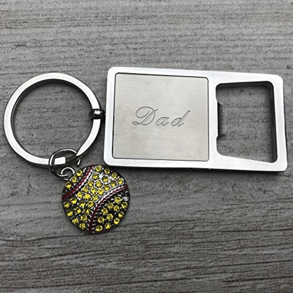 Softball Dad Stainless Steel BottleOpener Keychain